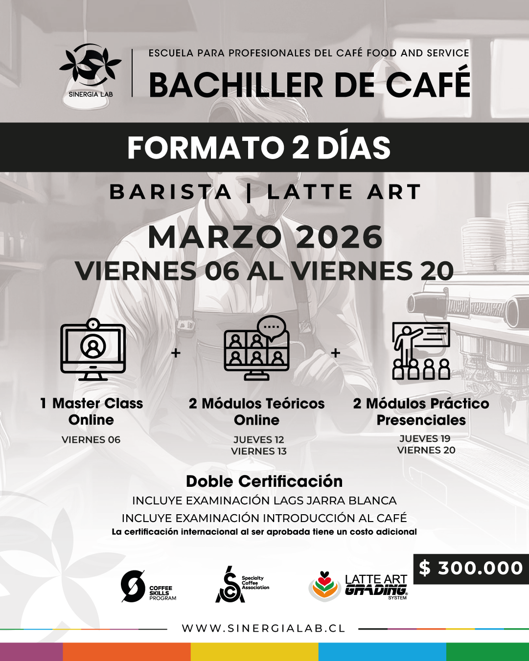 Bachiller de Café – Formato 2 Días Barista, Latte Art – Marzo 2026