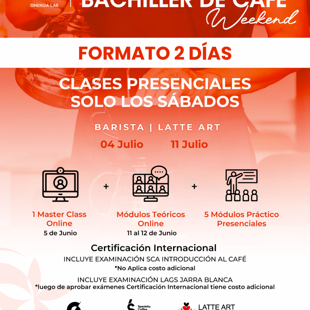 Bachiller de Café Weekend - Formato 2 Días Barista, Latte Art - Junio 2026