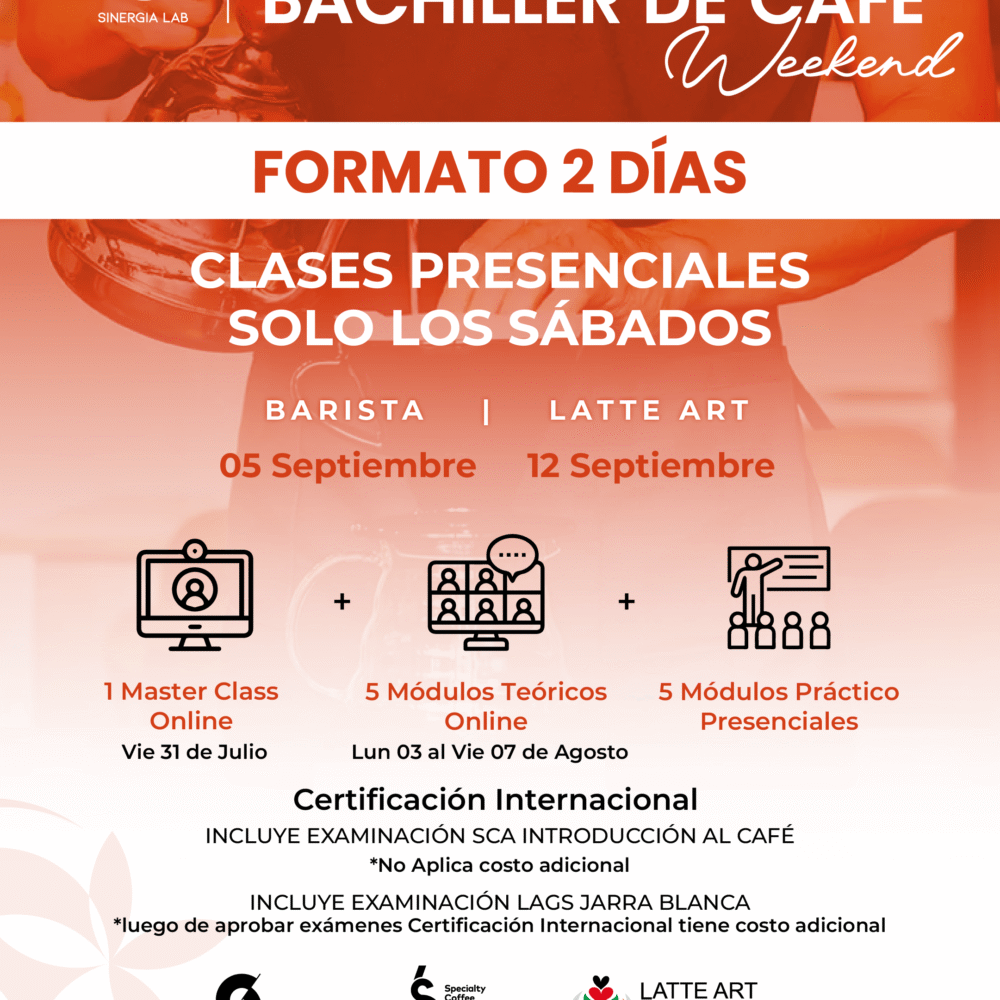 Bachiller de Café Weekend - Formato 2 Días Barista, Latte Art - Agosto 2026